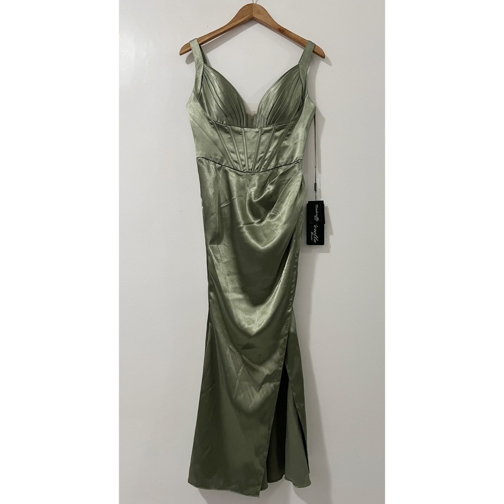 Cinderella Divine Greenery Satin Corset Gown Prom Bridesmaid Evening Dress 6 - Picture 2 of 9